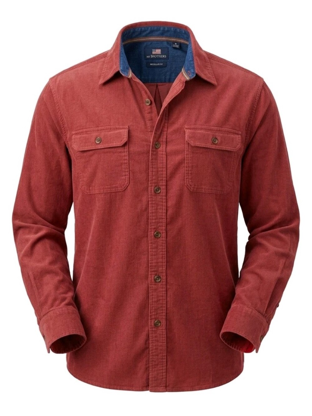 Beau Brummel Shirt Mens XL Burgundy Button-Up Heavy Cotton Flap Pockets